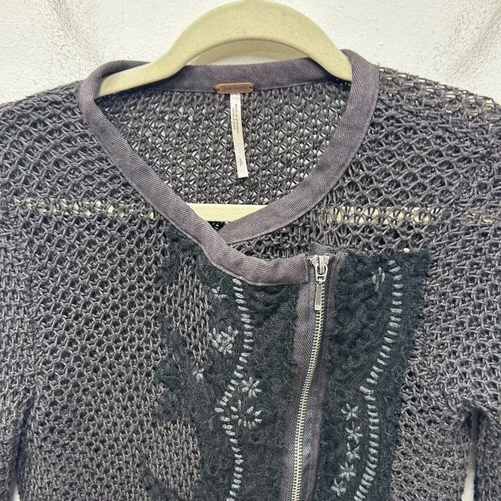 Free People Femme Fatale Knit Moto Zip Cardigan Open Knit Sweater small - Picture 5 of 10